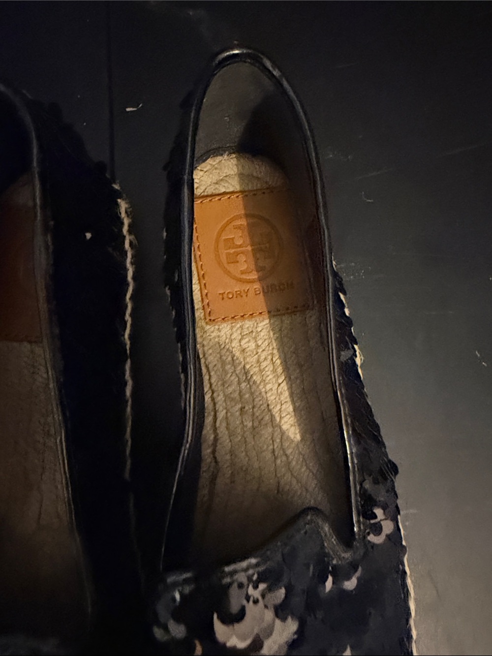 Tory Burch Black Sequin Espadrille Slip-Ons - Picture 2 of 6